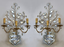 Load image into Gallery viewer, Pair of Italian Rock Crystal and Gilt Metal Three-Light Wall Lights