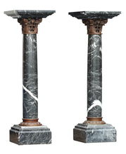 Load image into Gallery viewer, Pair of Napoleon III Style Marble and Patinated Bronze Pedestals