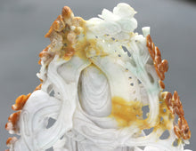 Load image into Gallery viewer, Chinese Jade Guanyin Figure with Attendant and Pierced Floral Carving