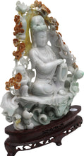 Load image into Gallery viewer, Chinese Jade Guanyin Figure with Attendant and Pierced Floral Carving