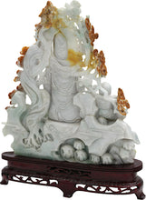 Load image into Gallery viewer, Chinese Jade Guanyin Figure with Attendant and Pierced Floral Carving