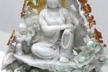 Load image into Gallery viewer, Chinese Jade Guanyin Figure with Attendant and Pierced Floral Carving