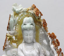 Load image into Gallery viewer, Chinese Jade Guanyin Figure with Attendant and Pierced Floral Carving