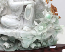 Load image into Gallery viewer, Chinese Jade Guanyin Figure with Attendant and Pierced Floral Carving