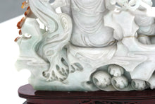 Load image into Gallery viewer, Chinese Jade Guanyin Figure with Attendant and Pierced Floral Carving