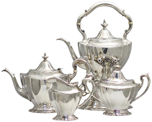 Reed And Barton Sterling Silver Four-Piece Tea And Coffee Service with a Tiffany & Co. Silver Plated Tray