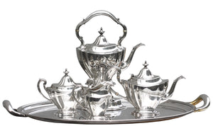 Reed And Barton Sterling Silver Four-Piece Tea And Coffee Service with a Tiffany & Co. Silver Plated Tray