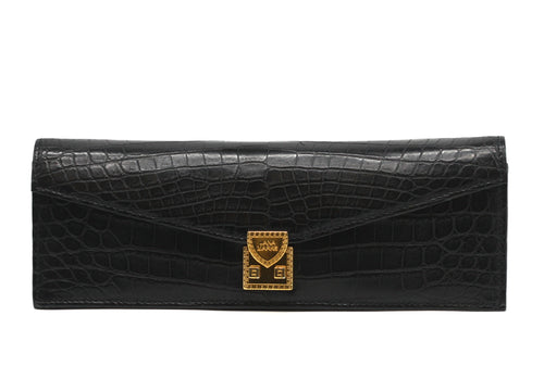 Lana Marks Black Alligator Envelope Clutch