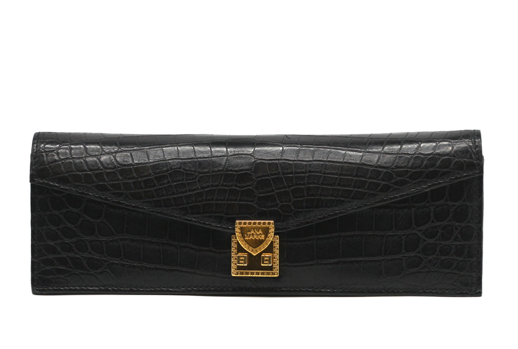 Lana Marks Black Alligator Envelope Clutch