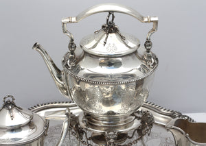 American Coin Silver Four-Piece Tea Service w/ English Plated Tray