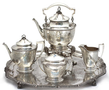 Load image into Gallery viewer, American Coin Silver Four-Piece Tea Service w/ English Plated Tray