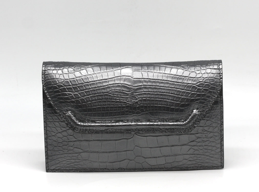 Lana Marks Silver Gray Alligator Capri Clutch