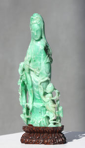 Fine Chinese Emerald Green Jadeite Quanyin