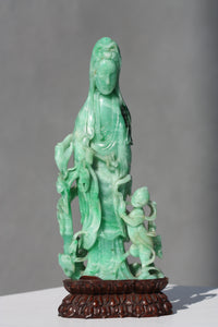 Fine Chinese Emerald Green Jadeite Quanyin