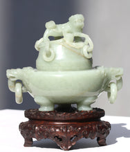 Load image into Gallery viewer, Fine Chinese Celadon Jade Tripod Censer Qing Dynasty