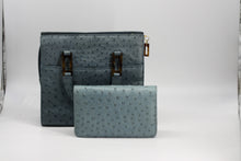 Load image into Gallery viewer, Lana Marks Slate Blue Ostrich Leather Handbag and Clutch (2 Pieces)