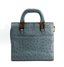 Load image into Gallery viewer, Lana Marks Slate Blue Ostrich Leather Handbag and Clutch (2 Pieces)