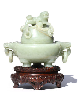 Fine Chinese Celadon Jade Tripod Censer Qing Dynasty