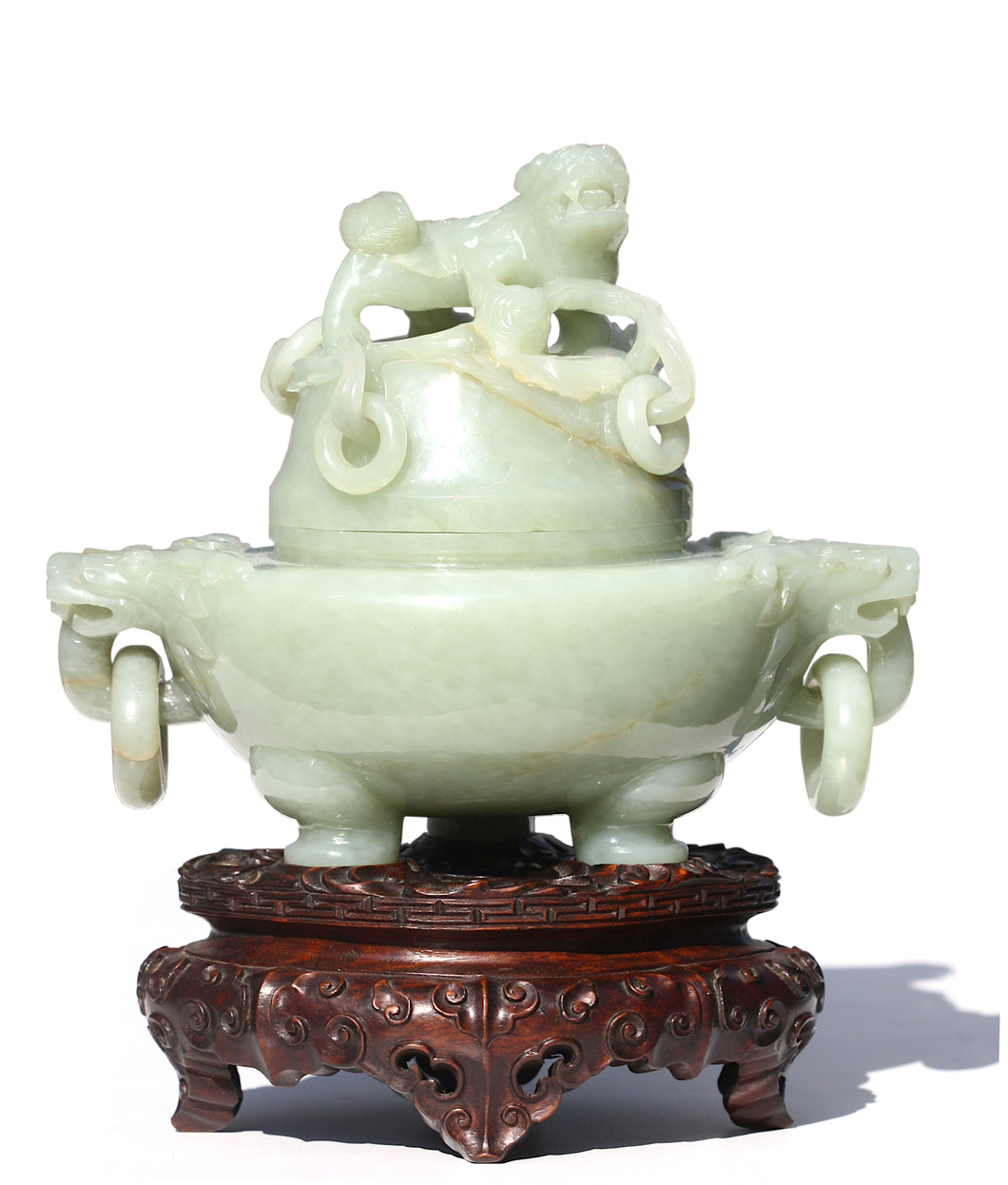 Fine Chinese Celadon Jade Tripod Censer Qing Dynasty