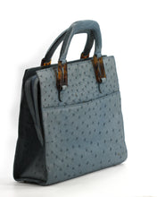 Load image into Gallery viewer, Lana Marks Slate Blue Ostrich Leather Handbag and Clutch (2 Pieces)