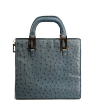 Load image into Gallery viewer, Lana Marks Slate Blue Ostrich Leather Handbag and Clutch (2 Pieces)