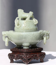 Load image into Gallery viewer, Fine Chinese Celadon Jade Tripod Censer Qing Dynasty