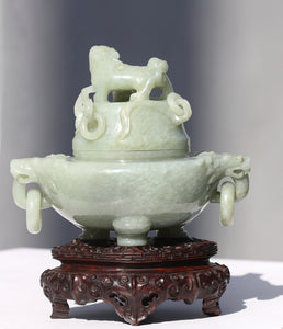 Fine Chinese Celadon Jade Tripod Censer Qing Dynasty