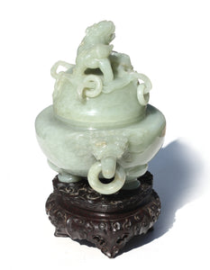 Fine Chinese Celadon Jade Tripod Censer Qing Dynasty