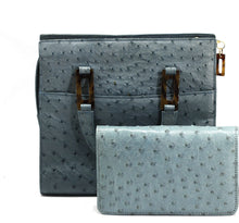 Load image into Gallery viewer, Lana Marks Slate Blue Ostrich Leather Handbag and Clutch (2 Pieces)