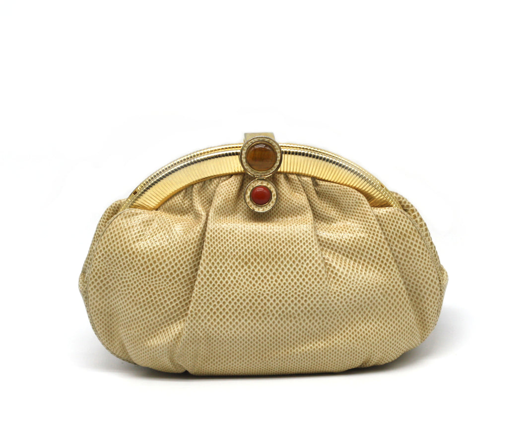 Judith Leiber Beige Lizard Skin Handbag