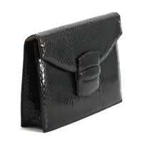 Load image into Gallery viewer, Oscar de la Renta Black Snakeskin Envelope Clutch