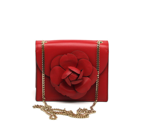 Oscar de la Renta Red Saffiano Leather Flora Handbag