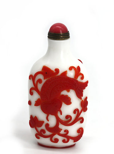Chinese Red Over White Peking Glass Snuff Bottle