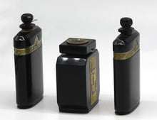 Load image into Gallery viewer, Three French Art Deco Black Glass Perfume Bottles