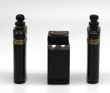 Load image into Gallery viewer, Three French Art Deco Black Glass Perfume Bottles
