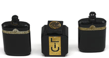 Load image into Gallery viewer, Three French Art Deco Black Glass Perfume Bottles