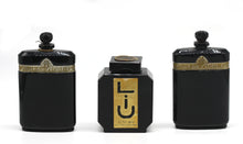 Load image into Gallery viewer, Three French Art Deco Black Glass Perfume Bottles