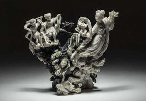 Chinese Jade Group of a Female Deity Ascending the Heavens