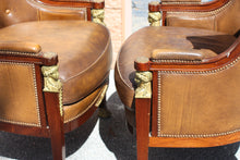 Load image into Gallery viewer, Pair Empire Style Leather-Upholstered Gilt Bronze Mid. Mahogany Bergere