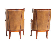 Load image into Gallery viewer, Pair Empire Style Leather-Upholstered Gilt Bronze Mid. Mahogany Bergere