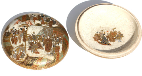 A Japanese Satsuma Earthenware Circular Box and Cover