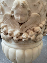 Load image into Gallery viewer, Large 19th Century White Marble Oval Urn with Cherub Motif
