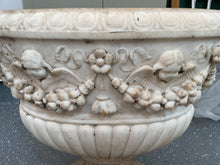 Load image into Gallery viewer, Large 19th Century White Marble Oval Urn with Cherub Motif