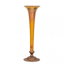 Load image into Gallery viewer, A Tiffany Furnaces Patinated Bronze and Favrile Glass Vase,  circa 1920