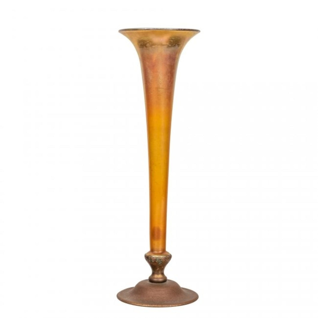 A Tiffany Furnaces Patinated Bronze and Favrile Glass Vase,  circa 1920