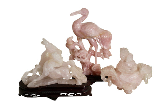 A group of Chinese rose quartz carvings