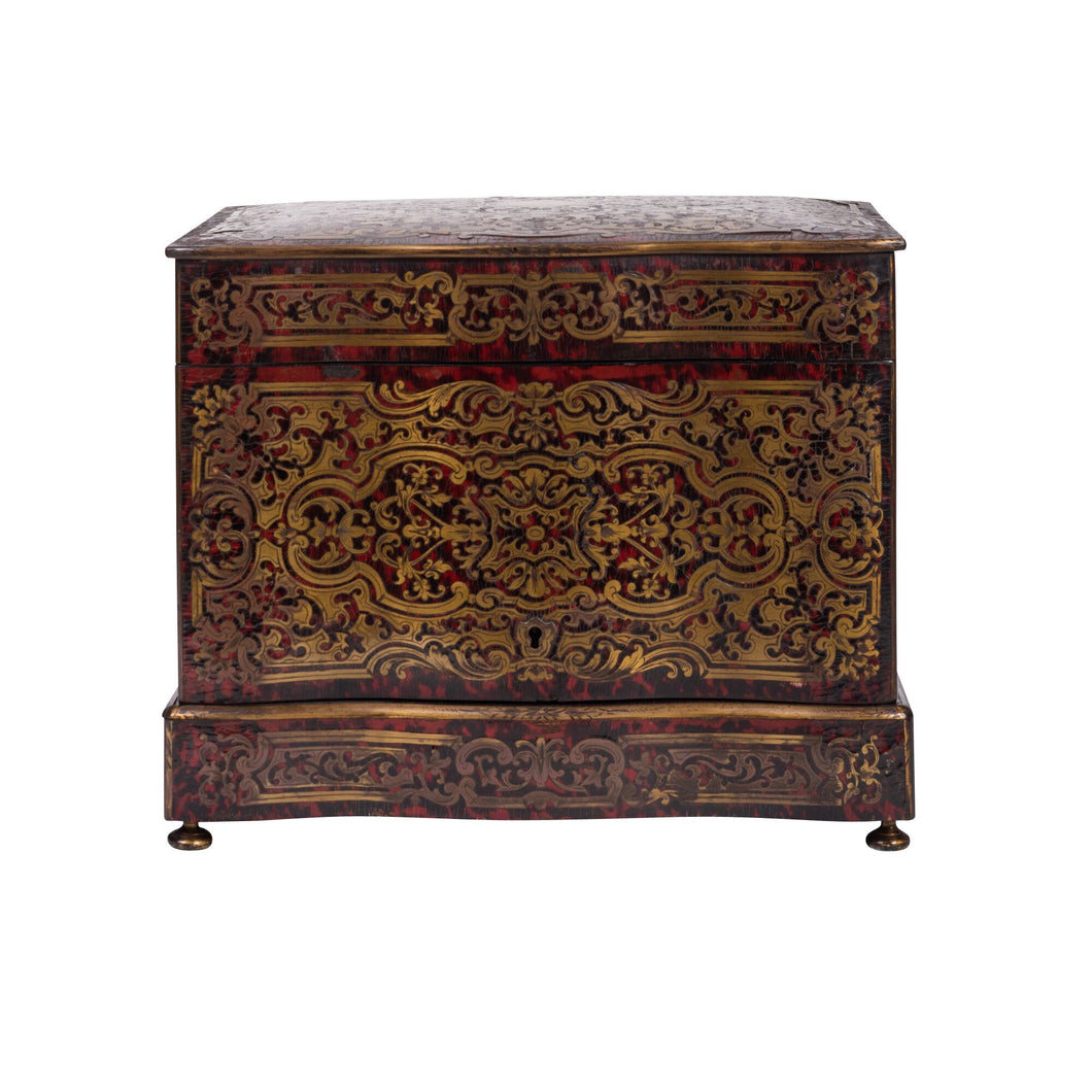 A French Louis XIV style tortoiseshell marquetry liquor casket