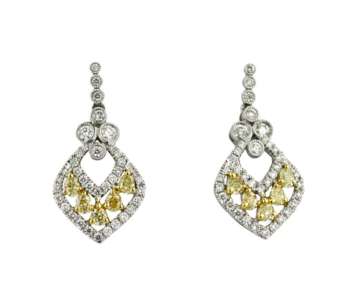 Pair of Yellow Diamond and Diamond Earrings