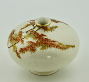 A Satsuma Earthenware Flat Shouldered Ovoid Vase with garlic mouth by Yabu Meizan