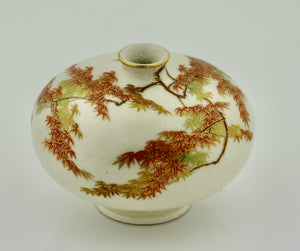 A Satsuma Earthenware Flat Shouldered Ovoid Vase with garlic mouth by Yabu Meizan